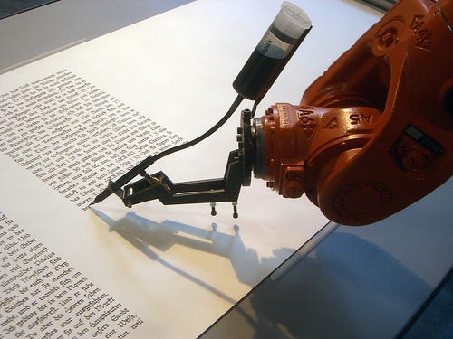 Robot arm, writing text
