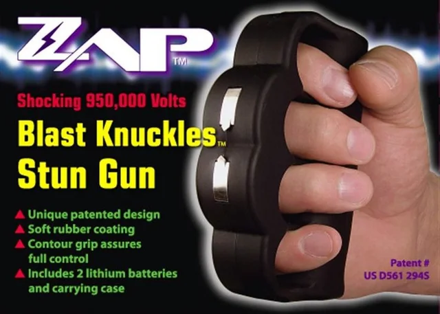 This is an ad for the ZAP Blast Knuckles Stun Gun from Amazon.