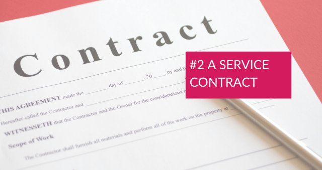 A stock image of a legal contract. The text reads “#2 — a service contract”