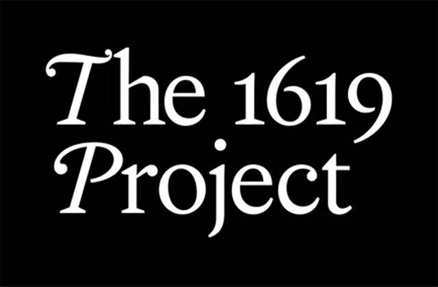 White lettering that reads “The 1619 Project” over a black background