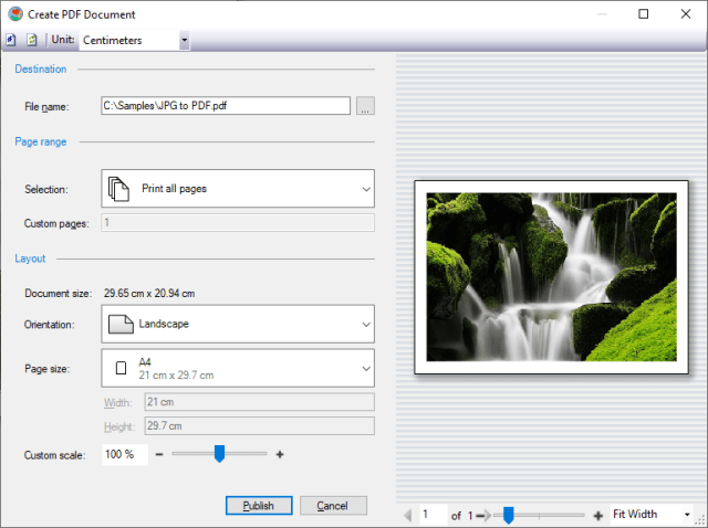 Adjust settings before export to PDF