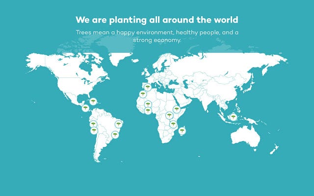 Map of the locations where Ecosia’s partners are located.