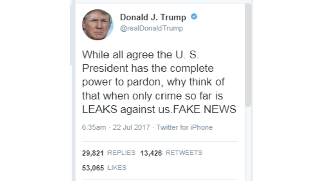 Image result for trump tweets pardon