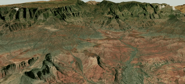 An animated 3d map showing a simulated flyover above the Ethiopian Highlands