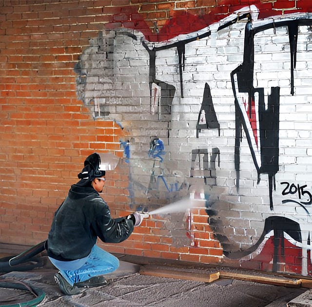 Expert graffiti removal removing paint from brick, concrete and rendered walls