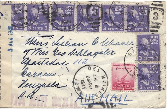 1940s air mail letter to Venezuela
