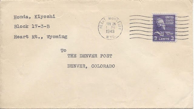 1943 letter from Heart Mountain