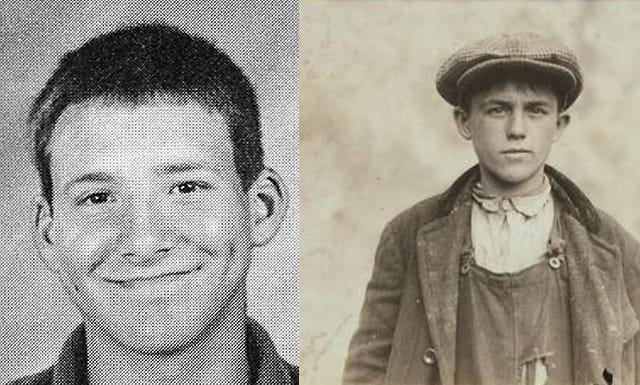 Left: Dallas Cowboys  Quarterback Tony Romo, age 17. Right:  Irish Sweeper in Fall River Iron Works, age 17, circa 1900.