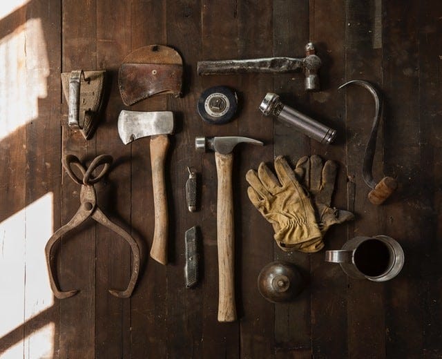 Tools on a hardware bench