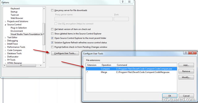 Code Compare Options Set for Compare and Merge in TFS for Visual Studio Options Dialog