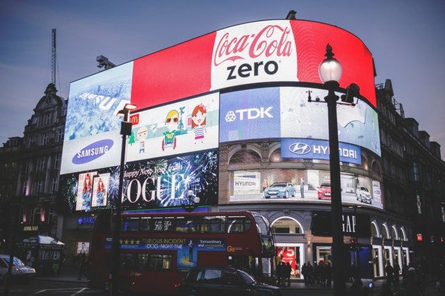 Adverts in picadilly circus