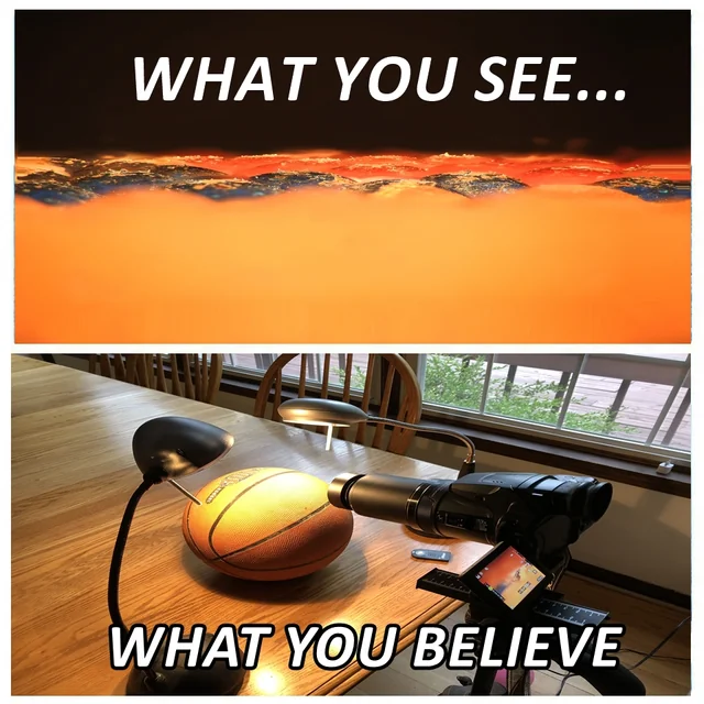 Uma bola de basquete que, quando examinada por uma câmera no ângulo certo, parece ter a superfície plana.