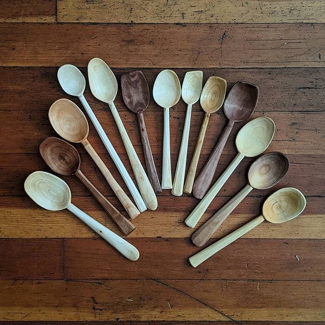 Handmade wooden carved spoons by Andy Spoons
