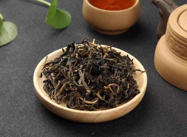 Loose dark tea leaves