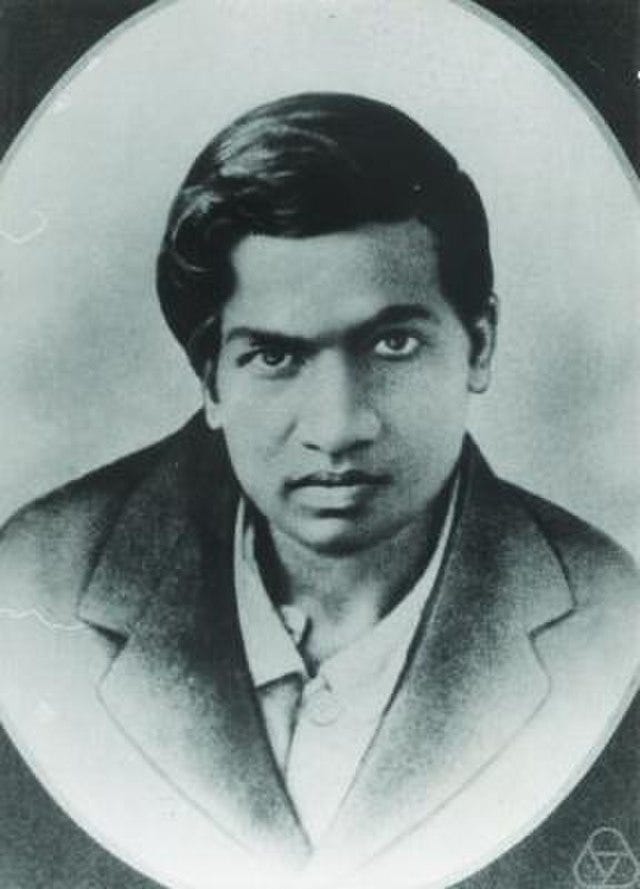 Image of the Mathematician Srinivasa Ramanujan — Image courtesy of Wikimedia Commons
