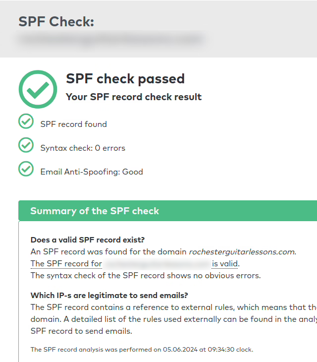 SPF record is valid and passes the check