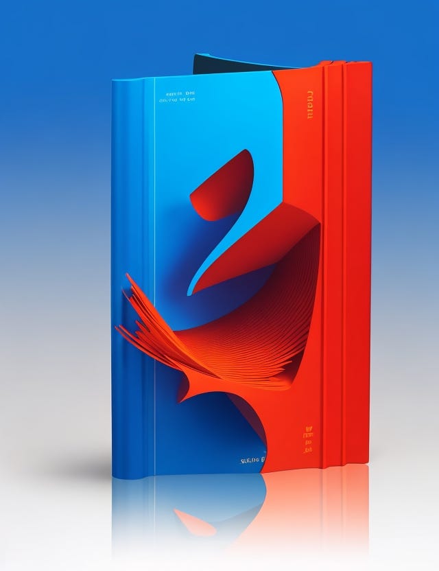 A book, covered in red and blue color