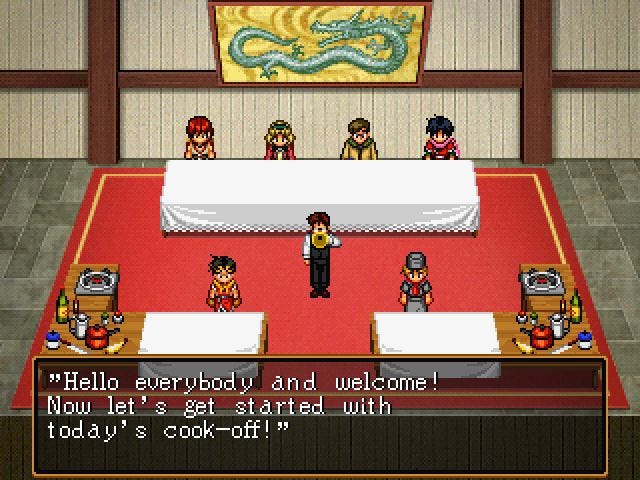 Game Stil: The Cooking Mini-Game featuring cooking stations, judges, and announcer.