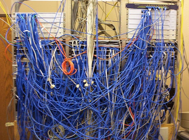 A tangled web of network cables