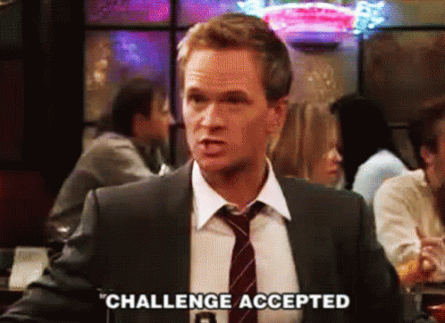 Barney saying 'challenge accepted': translation is on