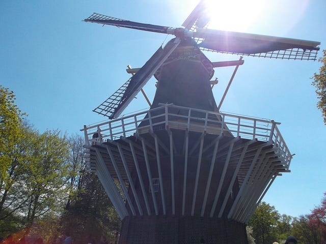 View from beneath a Dutch windmill.