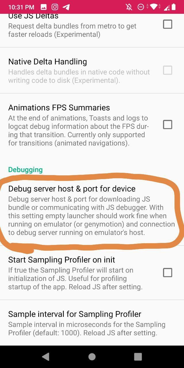 Debug server host & port for device