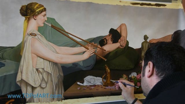 Video of the process of creation of “The Siesta” by Alma-Tadema from the blank canvas to the final touches — step by step.