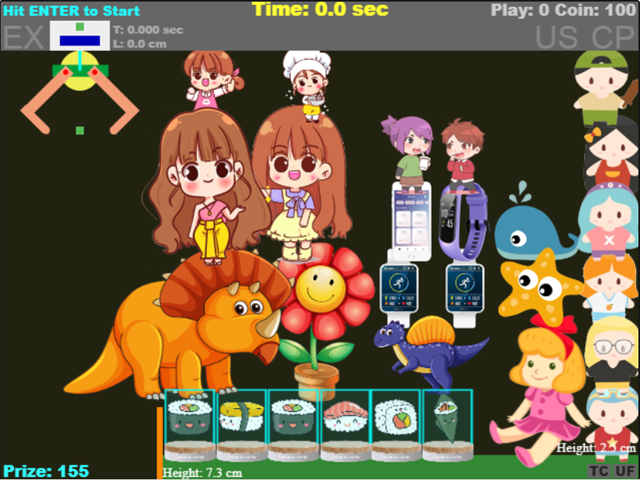 The screenshot of video game in Claw Machine Trainer shows player can place all kinds of adorable prizes and play with them.