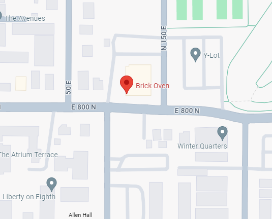 Map showing the location of Brick Oven restaurant in Provo Utah