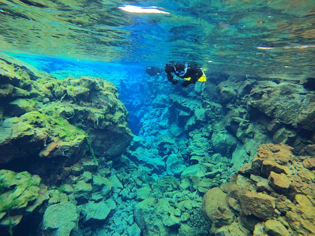 Photo by Author — Snorkeling between the continents at Silfra, Iceland