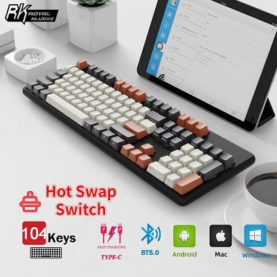 RK989 Hot Swap ! Mechanical Gaming Keyboard Bluetooth / Wireless 2.4G / Wired Type-C 3-Mode 104Key Backlit Keyboard