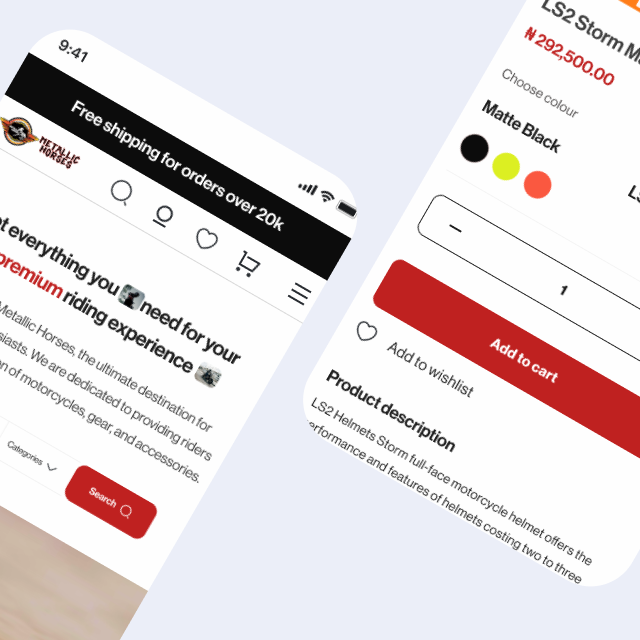 Mobile view for the landing page and product page