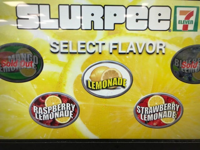 Icons from Slurpee machine at 7-Eleven