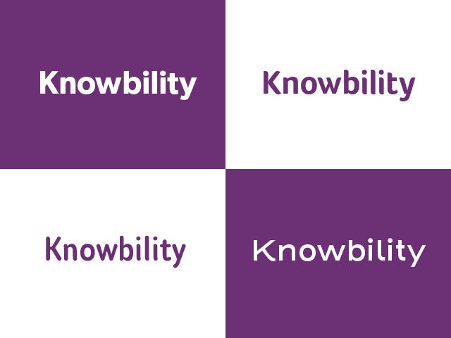 Four variations of the Knowbility logo in different typefaces
