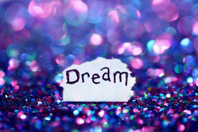 The word Dream on a sparkling background