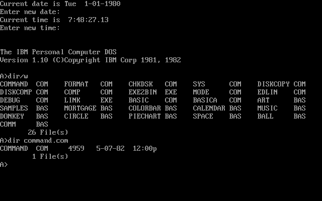 A screenshot of command line interface, IBM PC DOS.