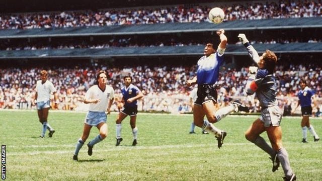 Diego Maradona’s “Hand of God”, 1986 World Cup-Footballant