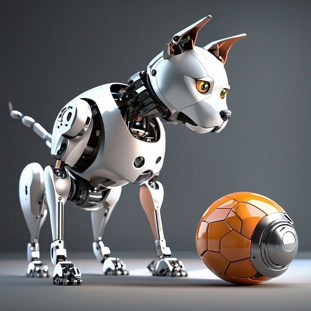 A Robot dog with orange ball