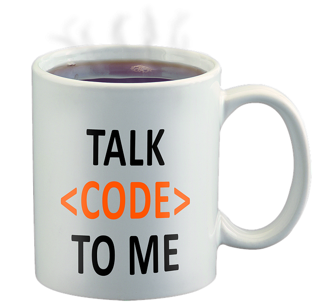 Coffee cup with message Talk Code to Me