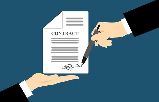 Illustration of a hand signing a contract