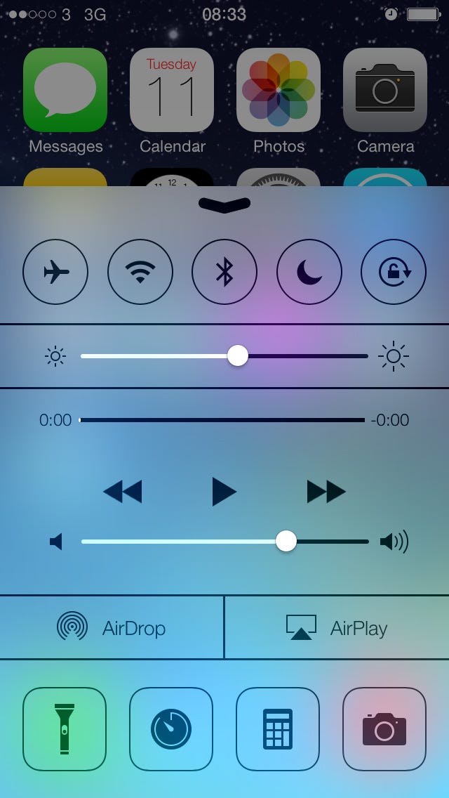 Screenshot of Apple iPhone’s Control Center