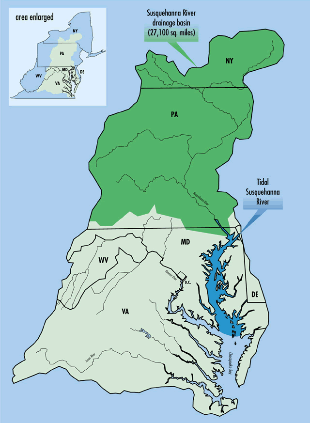 Map of Susquehanna River and Chesapeake Bay watershed.