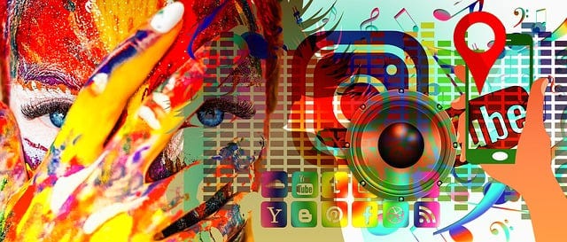 very colourful image with social media logos