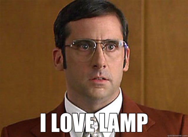 A picture of a man saying I love lamp