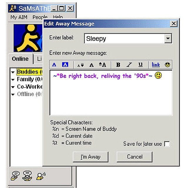 The AOL instant messenger was much simpler than ICQ — consisting of just a friends list with the option to engage them in a conversation.
