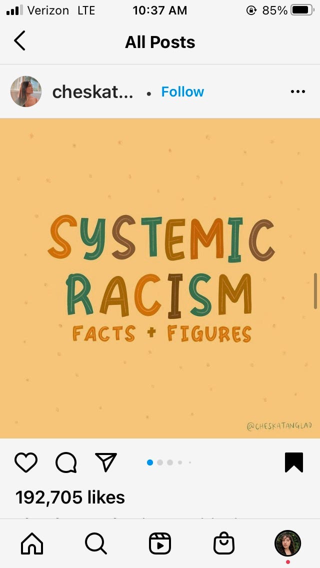 An Instagram post that says “Systemic Racism Facts + Figures”