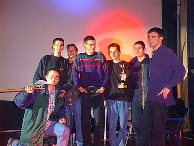 Image of Kreso and his friends winning the Championship in 1998 — Team TresnjevKAOS. Kreso is standing on the right while his 6 friends are beside him