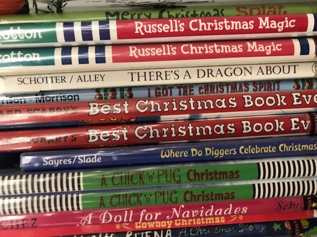Book bindings with the word “Santa” on it.