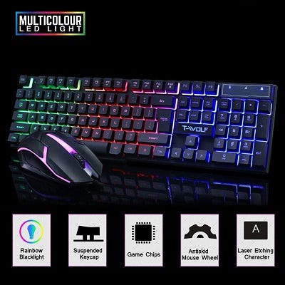 T-WOLF Rainbow LED Gaming Keyboard