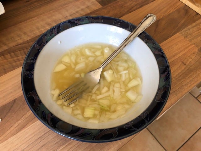Lemon juice, onion and ginger mix — remember to stir it in just before serving — I always forget :-D